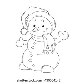 Cheerful snowman character coloring book. Cartoon snowman new year, christmas.