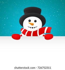 Cheerful snowman - concept of poster with copyspace. Vector.