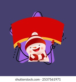 Boneco de neve alegre e espaço vazio no fundo abstrato. Cartão de saudação de Natal. Para folhetos, brochuras, convites, cartazes ou faixas.