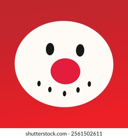 Cheerful snowman face with a bright red nose, coal eyes, and a big smile. A perfect festive illustration to add charm to holiday cards, decorations, and winter-themed designs.