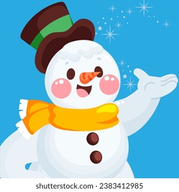 cheerful snowman in a hat