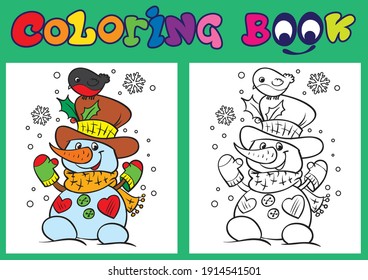 
Cheerful Snowman with a hat. Christmas Coloring. Cartoon Vector Illustration. Illustration and vector outline - A4 paper ready to print.