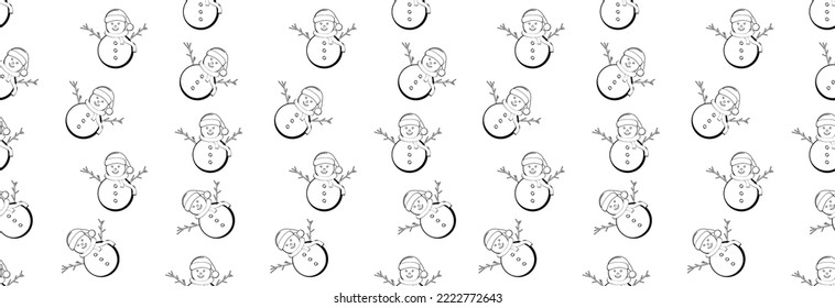 Fröhlicher Schneemann in einem Hut auf weißem Hintergrund. Nahtloses Muster.
