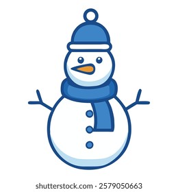 Cheerful snowman with a hat and scarf standing in the snow