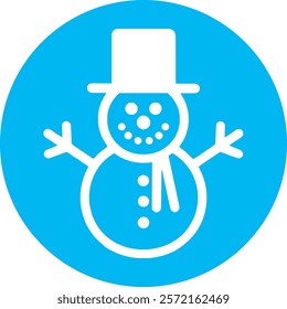 A cheerful snowman icon set against a bright blue background, featuring a carrot nose, coal eyes, a cozy scarf, and a top hat. This festive design captures the magic of winter and holiday fun!