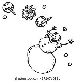 Ein fröhlicher Schneemann mit einem auswechselbaren Kopf