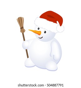 Cheerful Snowman Isolated on White Background. Vector Illustration