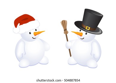 Cheerful Snowman Isolated on White Background. Vector Illustration 