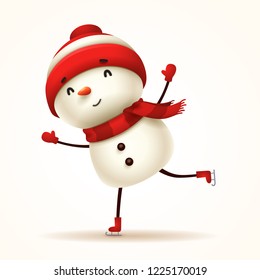 Cheerful snowman skates. Isolated.