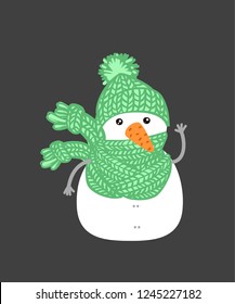 Cheerful Snowman. Vector illustration of snowman on white background. Isolated.