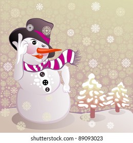 cheerful snowman wearing a top hat and a scarf