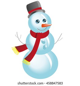 cheerful snowman, winter background