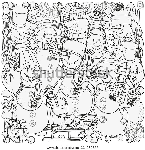 Cheerful Snowmen Winter Snow Sled Snow Stock Vector (Royalty Free ...