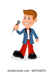 Cheerful soloist with the microphone a vectorial illustration.