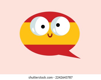 
Cheerful Speech Bubble in Spanish Language Vector Cartoon Character. Funny character symbol of communicating in a foreign language
