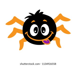 Cheerful spider shows tongue. Vector illustration isolated on white background.