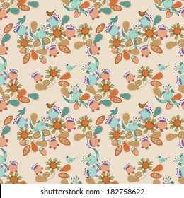 Cheerful  spring pattern and little birds