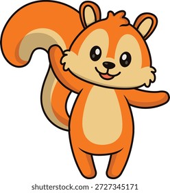 Alegre personaje de dibujos animados de ardilla. Ilustración vectorial sobre fondo blanco.