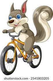 Cheerful squirrel cycling on a bright orange bike