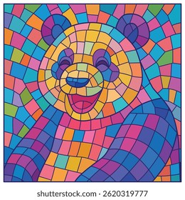Cheerful Stained Glass Panda Mosaic Style Vector Illustration for Background Design.