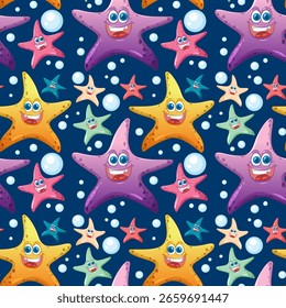Cheerful starfish and bubbles in a playful ocean scene