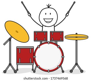 Cheerful Stick Figure Plays Drums Stock Vector (Royalty Free ...