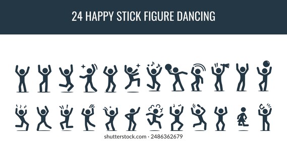 Cheerful stick figure woman in various yoga poses vector icon set. Stickwoman meditating, stretching, balancing, exercising silhouette pictogram on white background