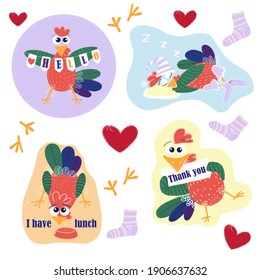 Cheerful sticker pack with a cute rooster