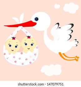 cheerful stork transfers in flight newborn baby girls