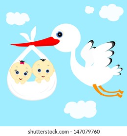 cheerful stork transfers in flight newborn baby children