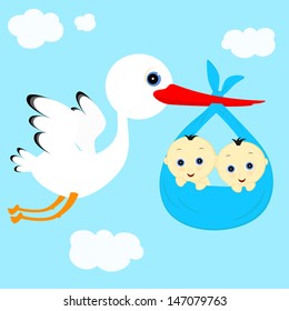 cheerful stork transfers in flight newborn baby boys