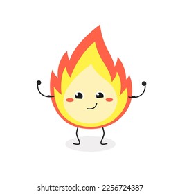 Cheerful strong cartoon fire flame character. Vector flat illustration isolated on white background