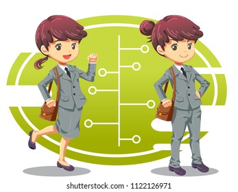 Cheerful and strong office girl design character cartoon vector illustration
