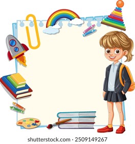 A cheerful student with school supplies