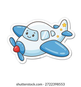 Ein fröhliches, stilisiertes Flugzeug mit einem Propeller, Fenstern und dekorativen Sternen am Schwanz, in einem einfachen, freundlichen Cartoon-Stil gerendert.