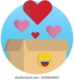 A cheerful, stylized box icon, likely representing a gift, package, or happy surprise. This design features clean lines and a friendly aesthetic, perfect for various digital and print applications.