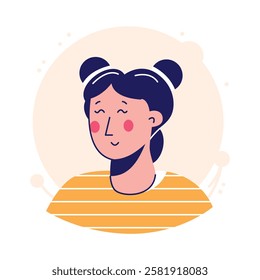 A cheerful, stylized illustration of a young Asian woman