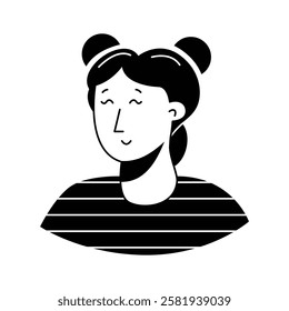 A cheerful, stylized illustration of a young Asian woman