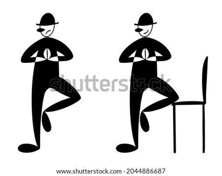 A cheerful stylized man learns yoga. Flat style. Vector illustration