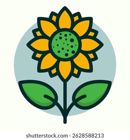Cheerful stylized sunflower in full bloom cartoon flat design illustration