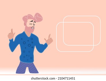 cheerful successful business person posing and showing something web flash design concept