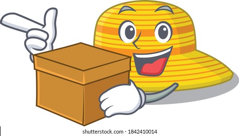A cheerful summer hat cartoon design concept having a box