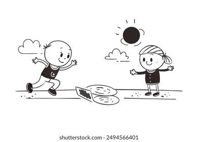 Cheerful Summer Season vector illustration. Explore our "Cheerful Summer Season Kids Images featuring vibrant and playful illustrations of children enjoying summer activities.