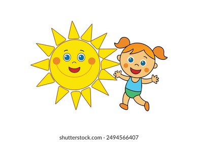 Cheerful Summer Season vector illustration. Explore our "Cheerful Summer Season Kids Images featuring vibrant and playful illustrations of children enjoying summer activities.