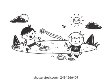Cheerful Summer Season vector illustration. Explore our "Cheerful Summer Season Kids Images featuring vibrant and playful illustrations of children enjoying summer activities.
