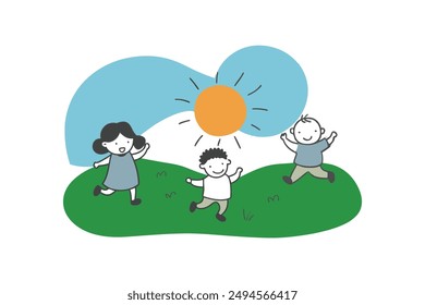 Cheerful Summer Season vector illustration. Explore our "Cheerful Summer Season Kids Images featuring vibrant and playful illustrations of children enjoying summer activities.