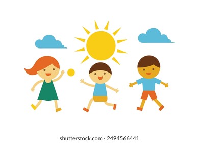 Cheerful Summer Season vector illustration. Explore our "Cheerful Summer Season Kids Images featuring vibrant and playful illustrations of children enjoying summer activities.