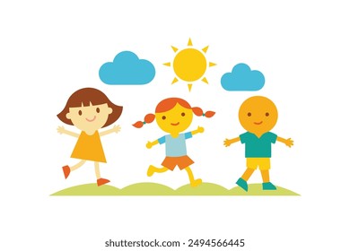 Cheerful Summer Season vector illustration. Explore our "Cheerful Summer Season Kids Images featuring vibrant and playful illustrations of children enjoying summer activities.