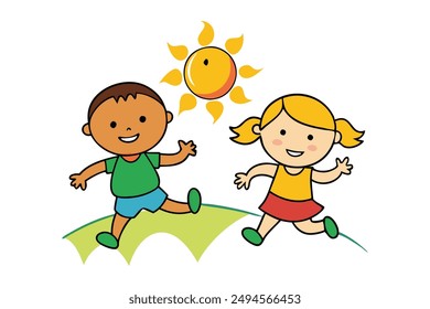 Cheerful Summer Season vector illustration. Explore our "Cheerful Summer Season Kids Images featuring vibrant and playful illustrations of children enjoying summer activities.
