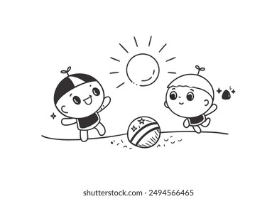 Cheerful Summer Season vector illustration. Explore our "Cheerful Summer Season Kids Images featuring vibrant and playful illustrations of children enjoying summer activities.